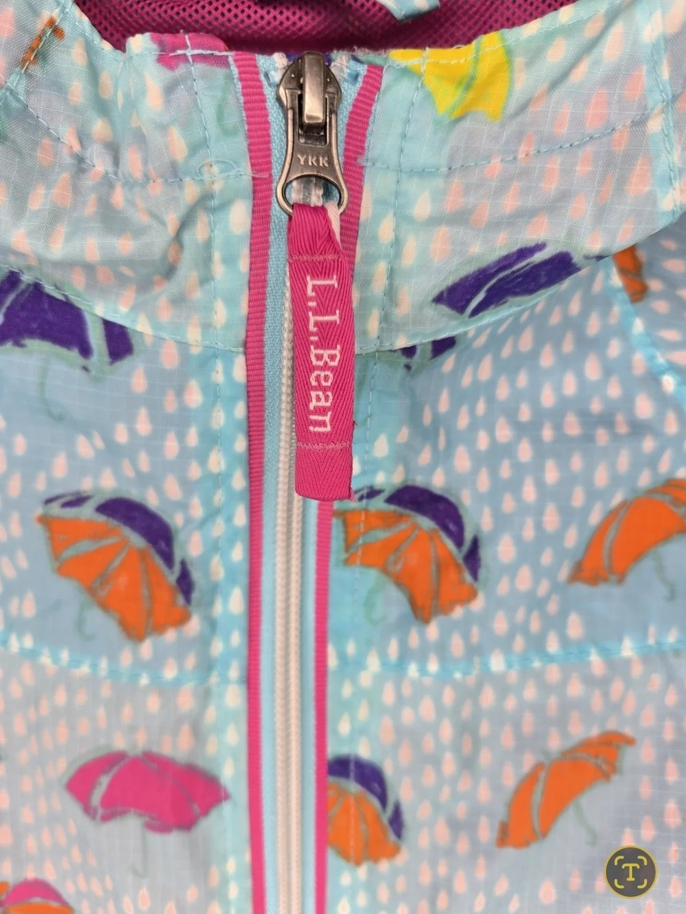 L.L. Bean Light Blue Umbrella Print Rain Jacket/Windbreaket  with Pink Trim 6X-7 - Picture 3 of 6